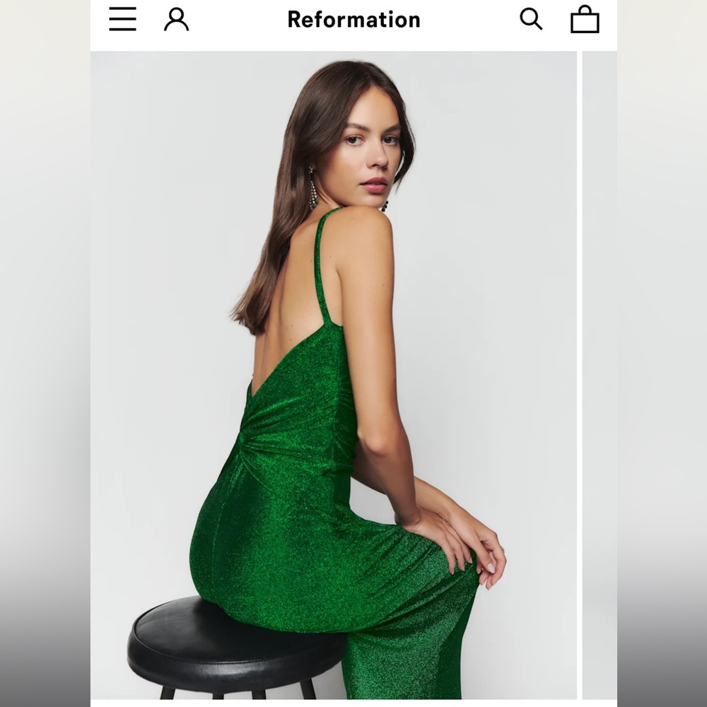 Reformation Green Backless Dress